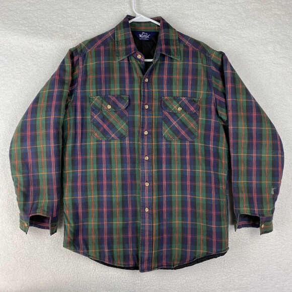 Vtg Woolrich Shirt Jacket Mens Sz M Multicolor‎ Plaid Quilt Lined Button Up - Picture 1 of 15